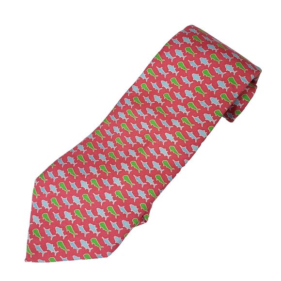 Vineyard Vines 100% Bright Silk Fish Tie Mens Neon Pink Green Blue Made in USA - Picture 1 of 4